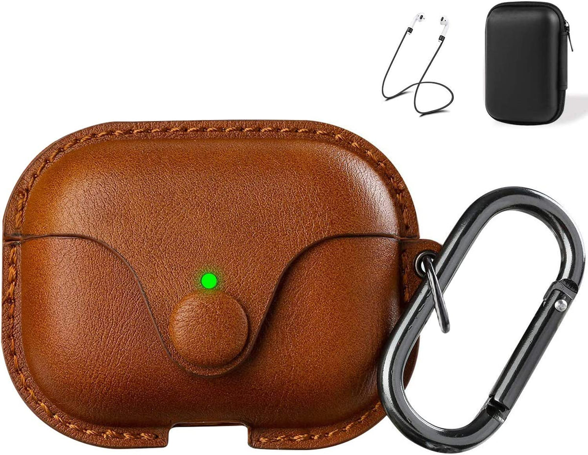 for Airpods Pro 2 Case Leather, Airpods Pro Leather Case Cover with Keychain Airpods Strap Compatible with Apple Airpods Pro 2Nd Generation 2023 2022/ Airpods Pro 2019 (Front LED Visible),Brown