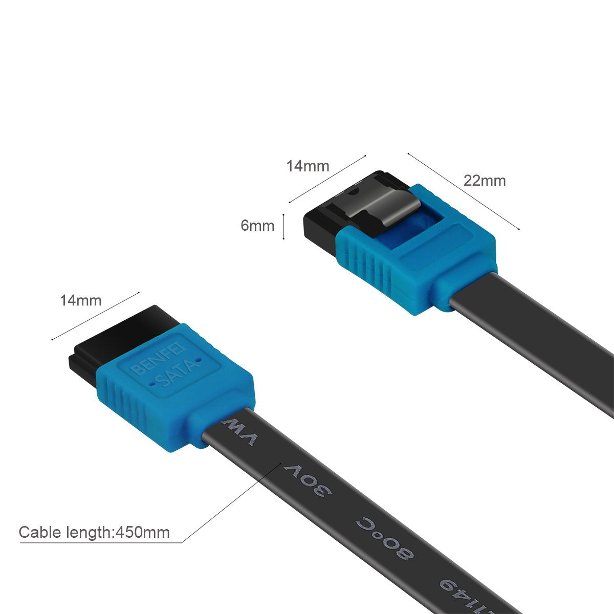 SATA Cable III, 3 Pack SATA Cable III 6Gbps Straight HDD SDD Data Cable with Locking Latch 18 Inch Compatible for SATA HDD, SSD, CD Driver, CD Writer