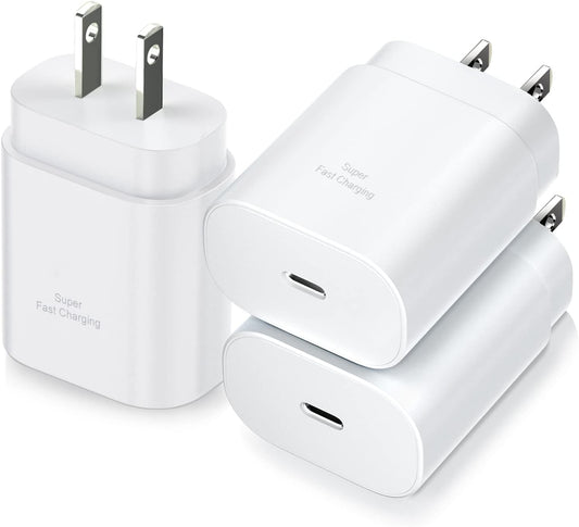 USB C Charger Block,  25W Super Fast Charger Type C Charging Block Compatible Iphone 15/14/13 Pro/12 Mini/11 Pro Max/Xs/Xr/Se/Ipad Pro, Samsung S23/S22 Ultra/S21 Plus/S20 FE-3 Pack White