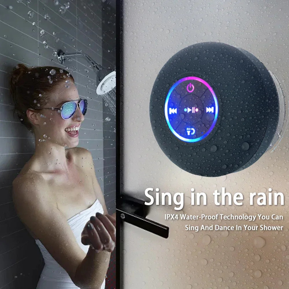 AquaBeat Mini: Waterproof LED Bluetooth Speaker with Powerful Sound & Suction Cup Mount