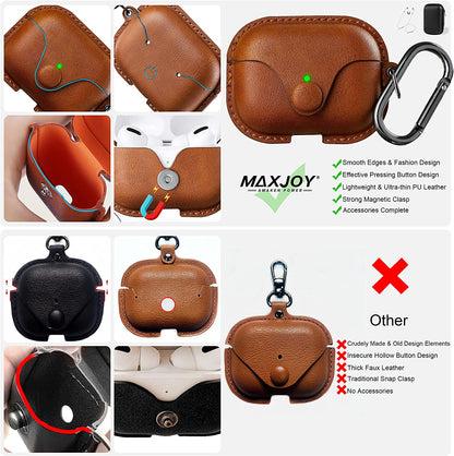 for Airpods Pro 2 Case Leather, Airpods Pro Leather Case Cover with Keychain Airpods Strap Compatible with Apple Airpods Pro 2Nd Generation 2023 2022/ Airpods Pro 2019 (Front LED Visible),Brown